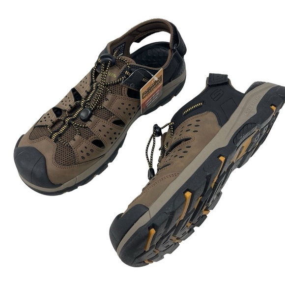 Skechers Men’s Size 12 Brown Leather Closed Toe Fisherman Bungee Sandals New main image 3